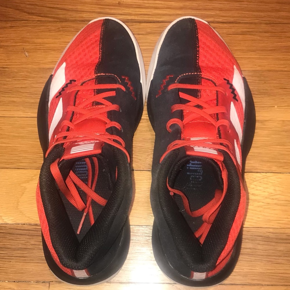 Adidas half red half black high top sneakers